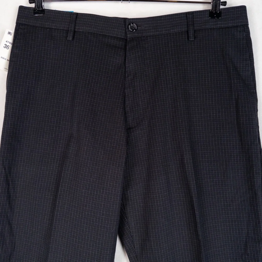 Dockers Signature Khaki Pants 36x29 Blue Gray Straight Micro Grid Check Stretch
